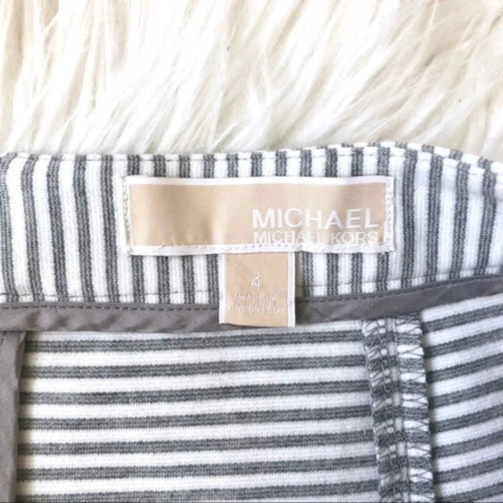 Michael Kors Flare Mini Skirt Gray White Stripe 4 - Picture 2 of 5